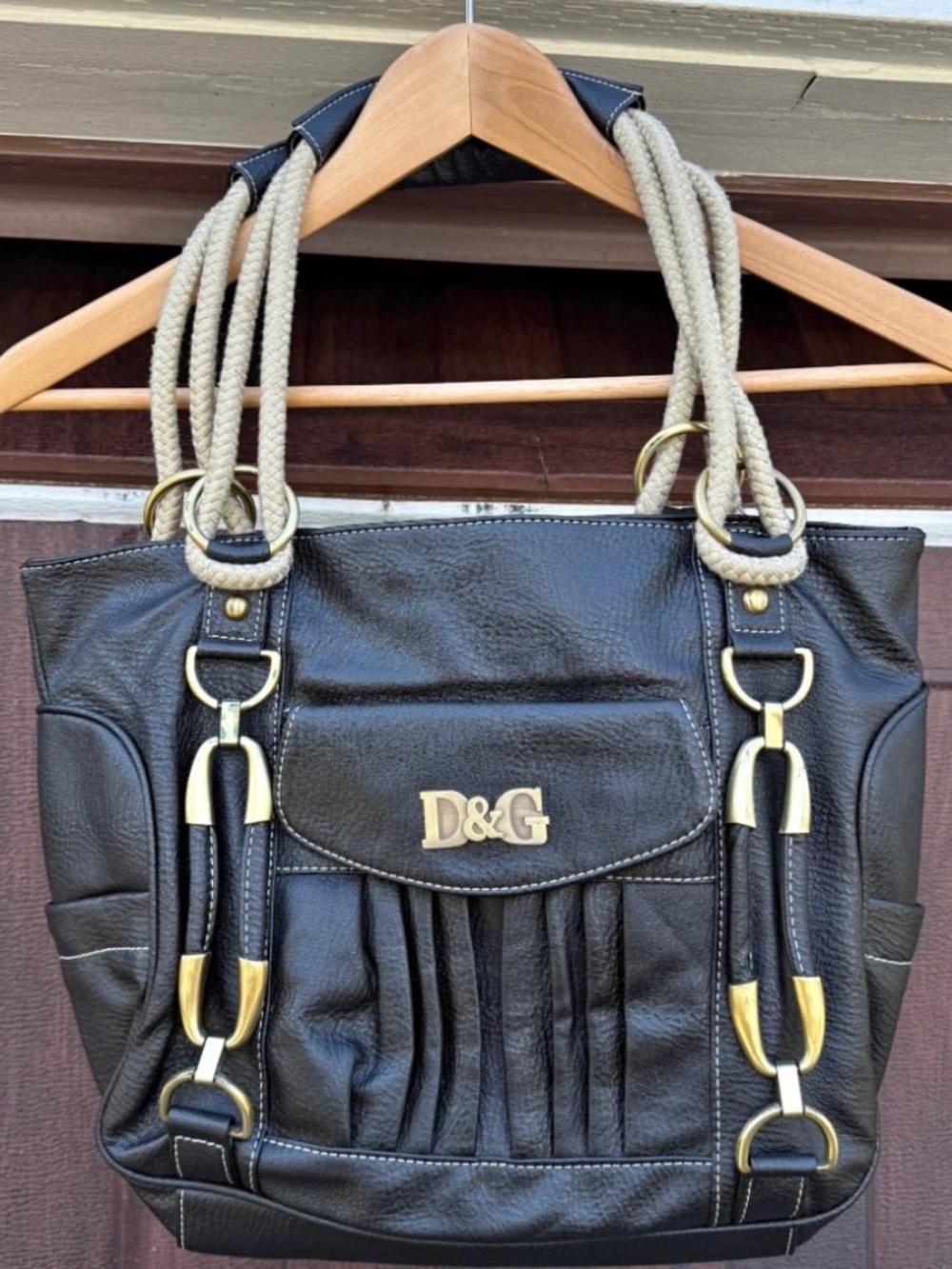 D&G Dolce and Gabbana vintage black leather tote bag